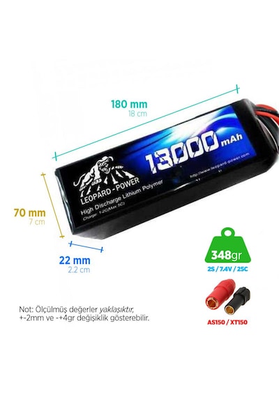 Leopard Power 13000 mAh 7.4V 2S 25C UAV & Multirotor Lityum Polimer Lipo Batarya Pil