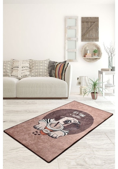 Pugs Coffee Djt 140X190 Cm Dekoratif Halı Kaymaz Halı