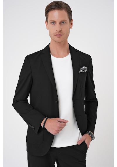 Efor Comfort Fit Mono Yaka Çift Yırtmaç Torba Cep Kendinden Desenli Casual Siyah Ceket C 706 Siyah