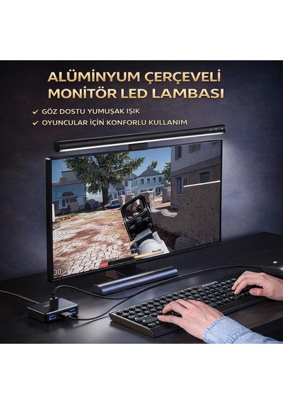 Coofbe Alüminyum 50cm Ayarlanabilir Led Monitör Işığı Lambası İ-wok Kademeli Parlaklık Ayarlı Pc Ekran Işığı