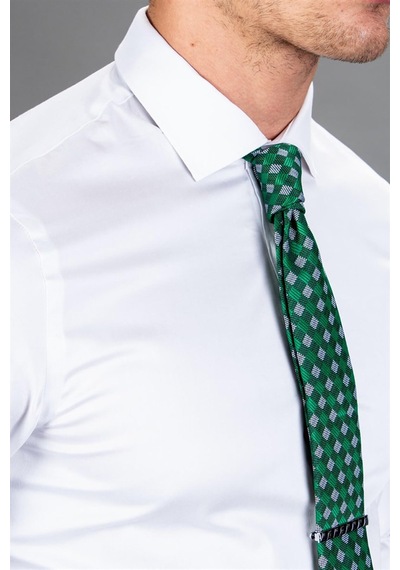 Tudors Slim Fit Dar Kesim Pamuk Saten, Erkek Gömlek-13370 Beyaz