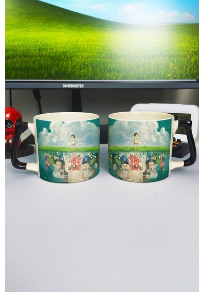 Spirited Away Anime Baskılı Seramik Lüks Kupa 1 Adet Özel Siyah Kulp Dalga Kulp V5d Çok Renkli