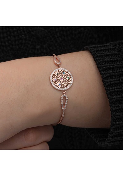 Gümüş Rose Renkli Yaşam Çiçeği Kadın Bileklik 75293513
