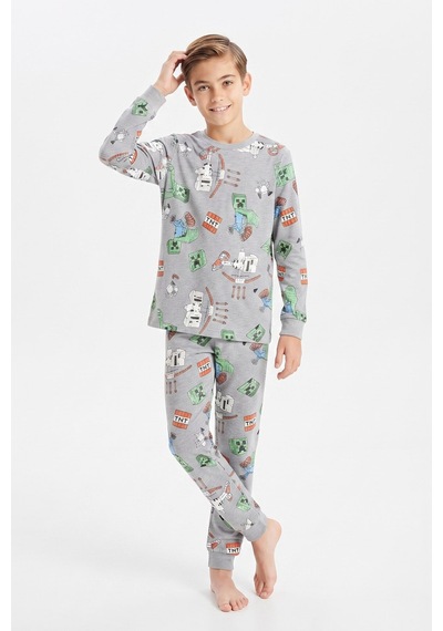 Modanino Erkek Çocuk %100 Pamuk Pijama Takımı 3-13 Yaş 12734ıs Gri