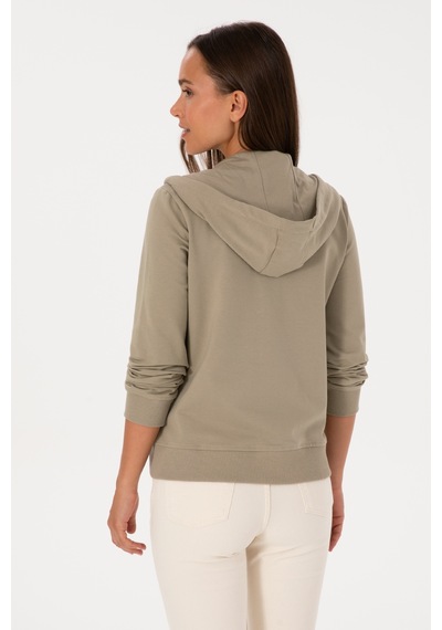 U.S. Polo Assn. Kadın Açık Haki Fermuarlı Kapüşonlu Sweatshırt 50313594-VR183