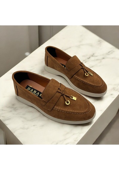 Dabab Shoes Lupy Kadın Süet Düz Taban Rahat Günlük Casual Babet Ayakkabı Kahverengi