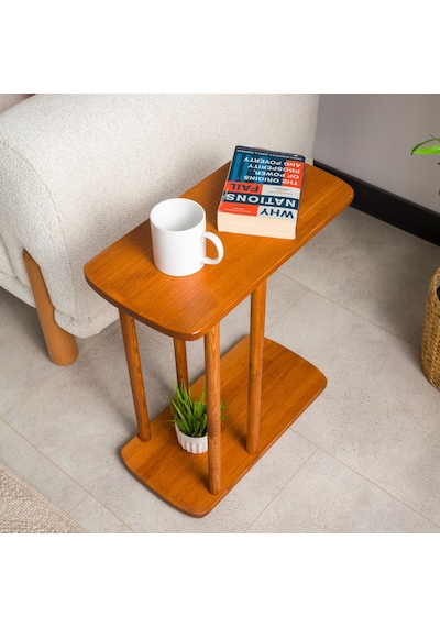 Furnirem Masif Çam Ahşap Modern C Sehpa Koltuk Yanı Yan Sehpa 49x24x55 Cm Kestane