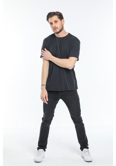 Erkek Bisiklet Yaka Slim Fit Ön Çöp Dikiş Garni Tişort Spr21y01 001