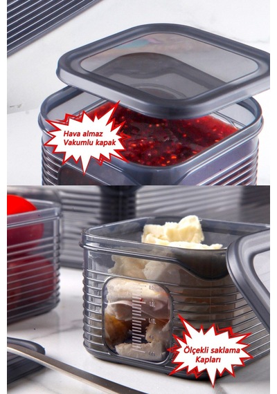 Kitchen Life 7 Parça Vakum Kapaklı Sızdırmaz Hava Almaz Kahvaltılık Seti Siyah