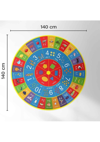 Monnhein Çocuklar İçin Eğitici Yuvarlak Oyun Halısı, Harf Sayılar Ve Şekilleri Öğrenmek İçin Oyun Alanı 140 X 140