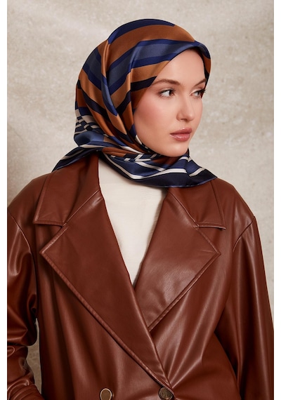 Levidor Kare Desenli Twill İpek Eşarp-0920 Lacivert