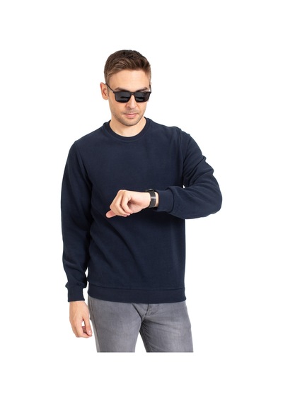 Erkek Klasik Regular Kalıp Pamuklu Selanik Yuvarlak Yaka Sweatshirt 1111-Lacivert-Lacivert