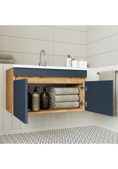 Roomart '' Lavabolu '' Atlantik - Antrasit Mdf 85 Cm Banyo Dolabı Atlantik Çam - Antrasit