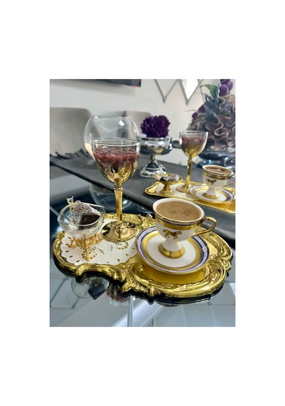 6 Adet Titanyum Gold Kahve Yanı Meşrubat Su Bardağı Hudson Altın