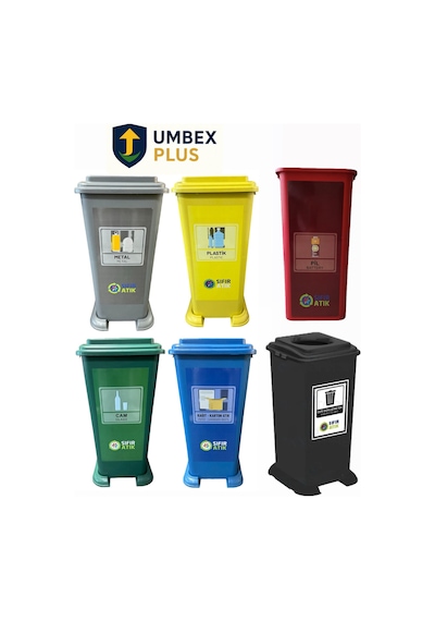 Umbex 70 Litre Plastik Lüx Geri Dönüşüm Kutusu Geri Dönüşüm Kovası / Sıfır Atık Kutusu A Kalite Çok Renkli