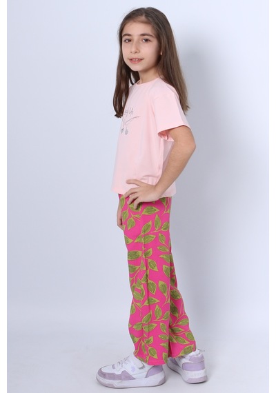 Hçm Kız Çocuk İkili Takım Baskılı Oversize İspanyol Paça E15 Pembe