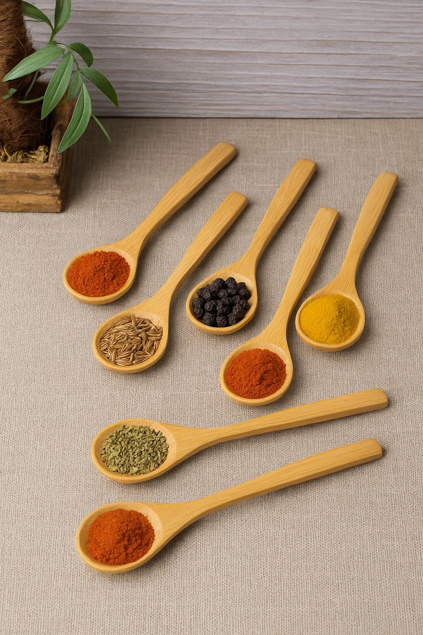 6 Lı Ahşap Küçük Baharat Kaşığı 13 Cm Ahşap