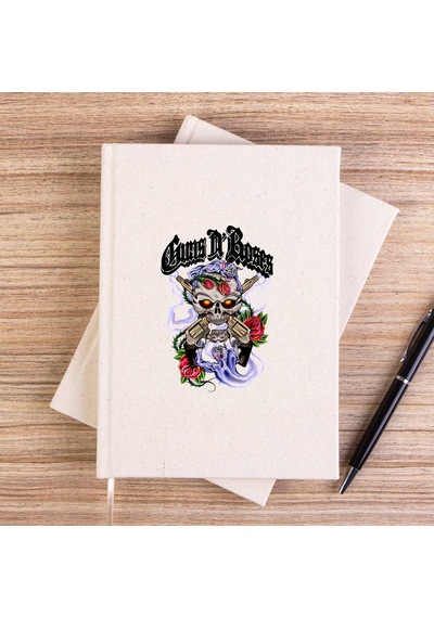 Guns N Roses Skull And Gun Çizgisiz Kanvas Defter Krem