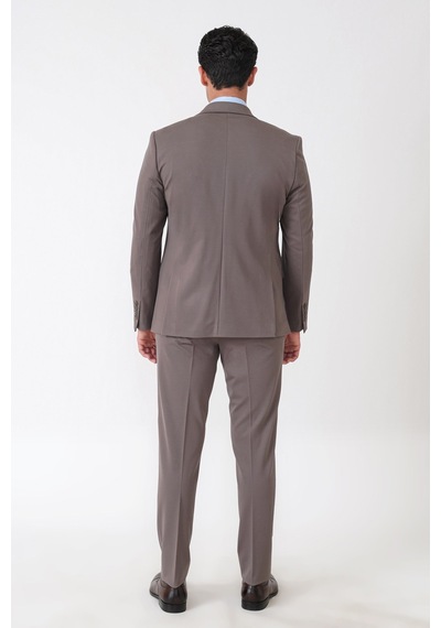 Efor Slim Fit Esnek Pamuklu Dokulu Vizon Yelekli Takım Elbise Tk 959