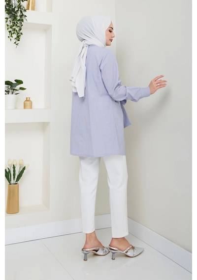 Nevayla Moda Çizgili Poplin Bağlamalı Gömlek - Lacivert / Ü103 Lacivert