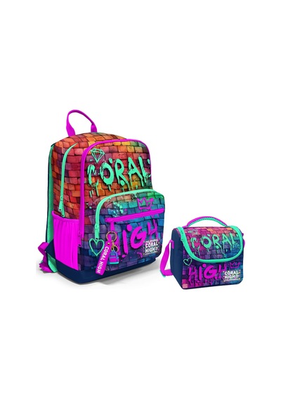 Coral High Dört Bölmeli Ortaokul Çantası ve Beslenme Çantası Seti - Pembe Lacivert Grafiti - Erkek Çocuk