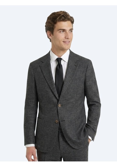 Kip Siyah Desenli Modern Fit Keten Karışımlı Takım Elbise
