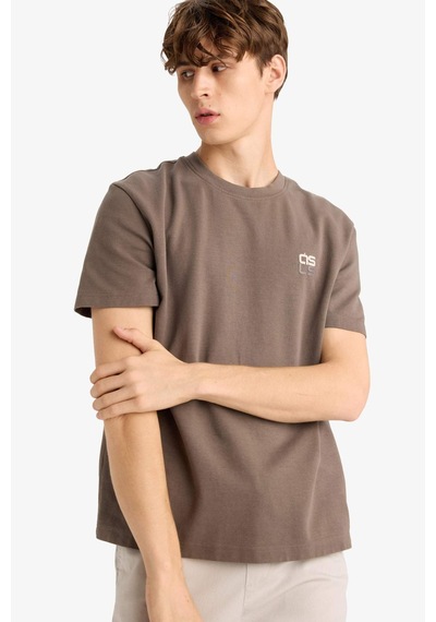 Defacto Regular Fit Bisiklet Yaka Baskılı Kısa Kollu Tişört F3472ax25aubn571 Kahve