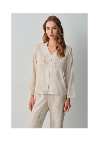 Suwen Wild Gömlek Yaka Pijama Takımı Wsh105101521463 Timsah Desenli