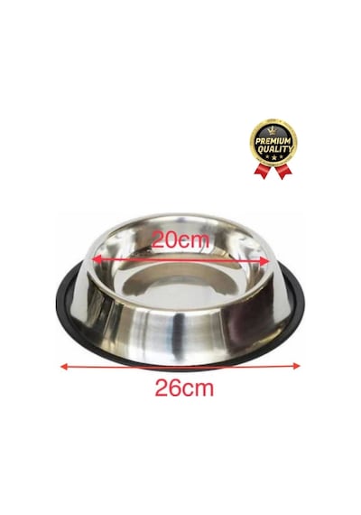 Premium Uzun Ömürlü Sağlam Kaymaz Kauçuk Taban Paslanmaz Çelik Metal Kedi Köpek Mama Su Kabı 26 Cm