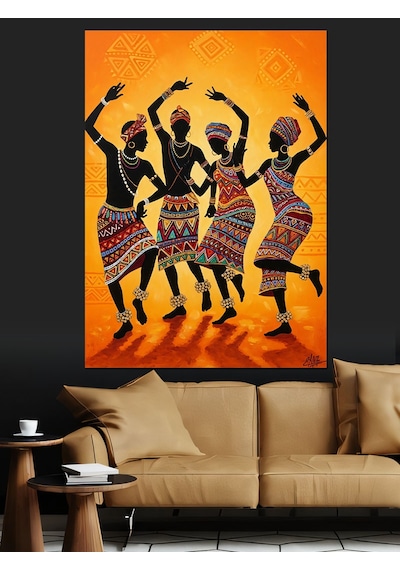 Geleneksel Dans Eden Afrikalılar Dekoratif Kanvas - Mdf Ahşap Tablo