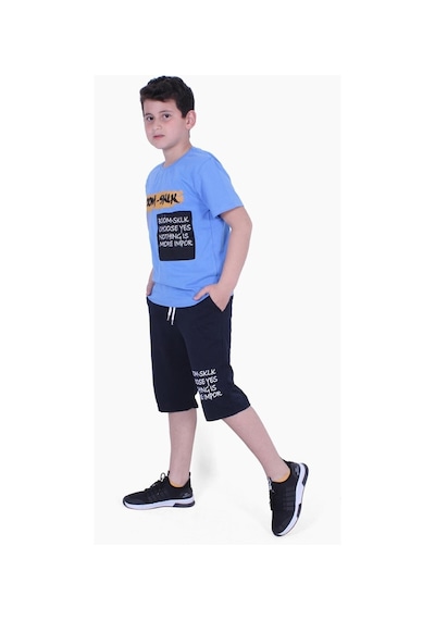 Fyk Kids Boom Sklk Yazı Baskılı Erkek Çocuk Alt-üst Kapri Takım Mavi