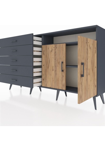 Arges Konsol 2 Raflı 5 Çekmeceli 2 Kapaklı 176x30x99 Antrasit-çam Antrasit-çam/antrasit Arges Konsol 2 Raflı 5 Çekmeceli 2 Kapaklı 176x30x99 Antrasit-çam Antrasit-çam/antrasit