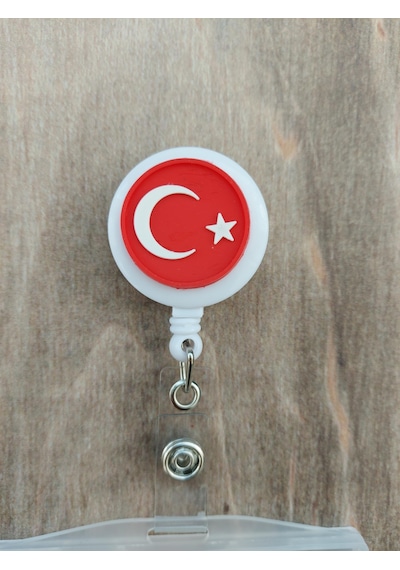 Türk Bayrağı Silikon Yoyo Yaka Kartlığı Yatay Dikey Kart Koruyucu