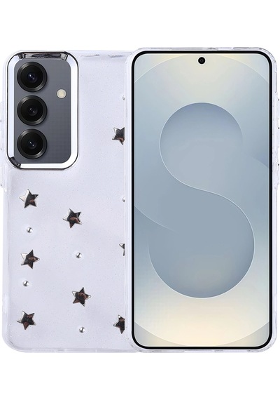 Samsung Uyumlu Galaxy S24 Kılıf Airbag Tasarımlı Simli Şeffaf Zore Kutup Kapak Yıldız
