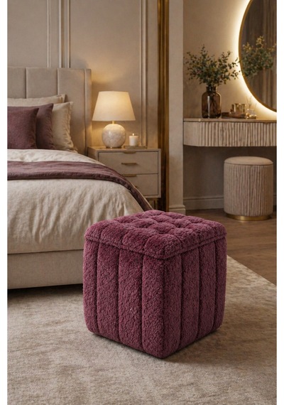 Yeni Sezon İthal Bouclé Kumaş İle Üretilmiş, Yumuşak Dokusu Ve Modern Tasarımıyla Yaşam Alanlarınıza Lüks Ve Konfor Katan Premium Puf. Gül Kurusu - 872051172 Gül Kurusu