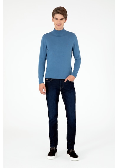 U.S. Polo Assn. Erkek Slim Fit Yarım Boğazlı Koyu Mavi Basic Kazak 50288887-VR032