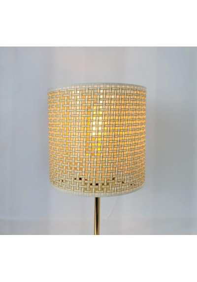 Bambu Taban Modern Gold Metal Ayaklı Hazeran Ve Hasır Kumaş Silindir Şapka Mini Abajur Masa Lambası Krem Rattan Diğer