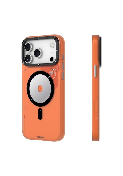 Apple Uyumlu iPhone 17 Pro Kılıf M-safe Şarj Özellikli Disk Desenli Youngkit Disc Battle Kapak Turuncu Turuncu