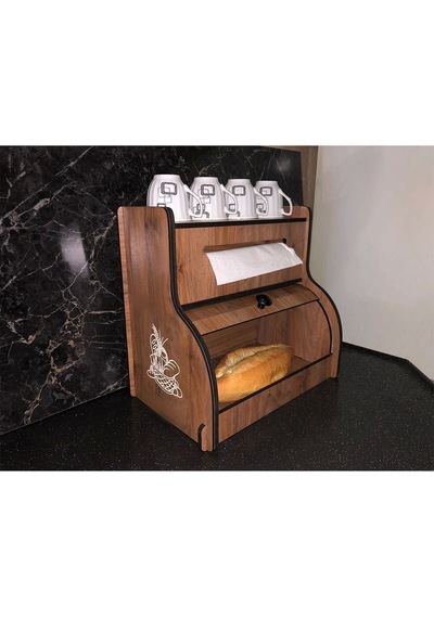 Ekmeklik New Bread Box,Havlu Peçetelik Saklama Gözlü Baharatlık Rafı Dekoratif Demonte Ceviz