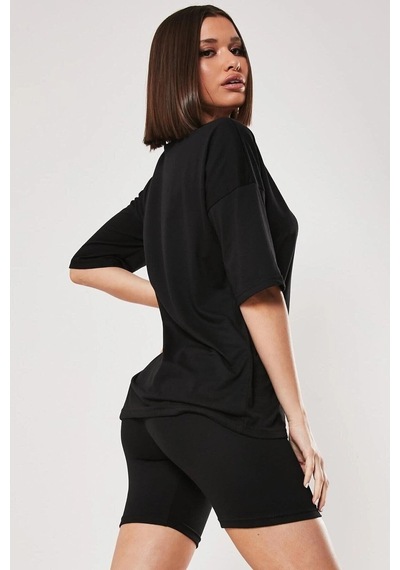 Tarzsokak Kadın Düz Beyaz Oversize T-shirt Siyah