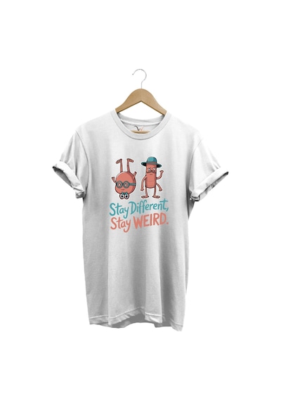 Stay Different Stay Weird Sevimli Şık Tasarım Baskılı %100 Pamuk Bisiklet Yaka Regular Fit T-shirt Beyaz Stay Different Stay Weird Sevimli Şık Tasarım Baskılı %100 Pamuk Bisiklet Yaka Regular Fit T-shirt Beyaz