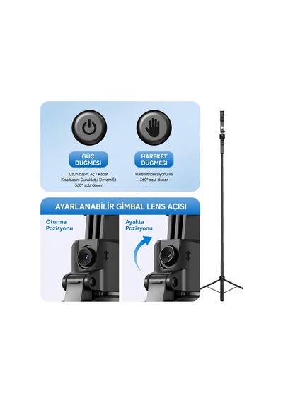 Lexroo Aı Yüz Takipli Selfie Çubuğu Tripod, 360 Otomatik Takip Gimbal, Quadrapod Taban