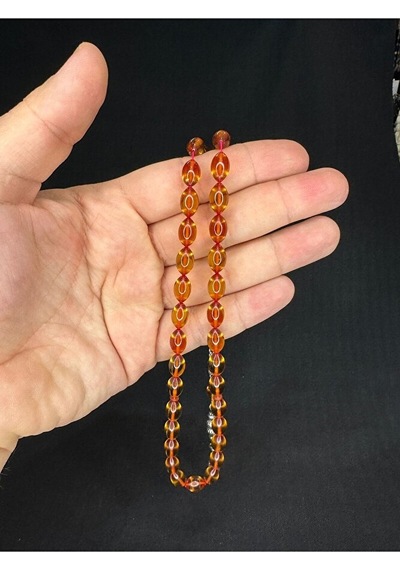 Ateş Kehribar Tesbih Bal Renkli Arpa Kesim 11mmx7mm T-643