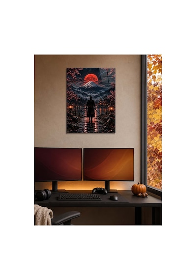 Samuray Ve Fuji Dağı Temalı Metal Tablo - Kızıl Ay Japon Duvar Dekoru, Metal Poster Wall Art 29 X 41 Cm Çok Renkli - 929760952 Çok Renkli - 929760952 Çok Renkli