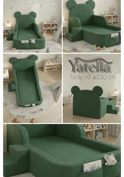 Yatella Luxury Tedyy Baza Ve Başlıklı Montessori Full Sünger Yatak Seti 70 X 130 Gri