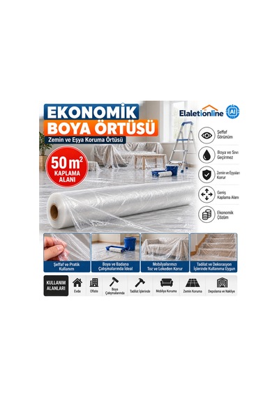 Ekonomik Hışır Boya Örtüsü 50 M² Şeffaf Naylon Zemin, Mobilya Ve Eşya Koruma Örtüsü - 937196447