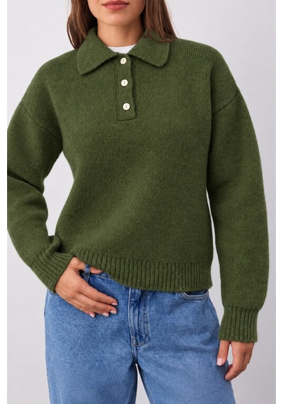 Maison Velora Kadın Haki Basic Oversize Polo Yaka Yarım Pat Düğmeli Triko Kazak-27aj002 Haki 923050279 Haki Maison Velora Kadın Haki Basic Oversize Polo Yaka Yarım Pat Düğmeli Triko Kazak-27aj002 Haki 923050279 Haki