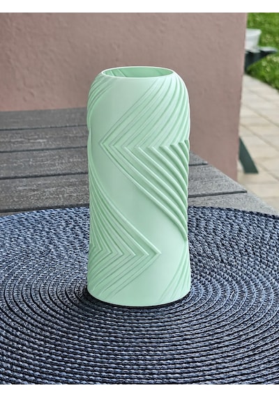 Alvera Vector Vazo 3d Baskı Geometrik Çizgili Dekoratif Vazo-mint