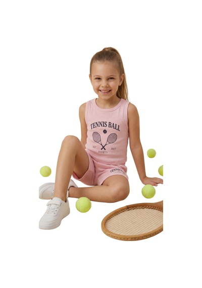 New Kids Kız Takım Çocuk Sıfır Kol Pmb Tennis Baskılı Kız Takım -91209 Pembe