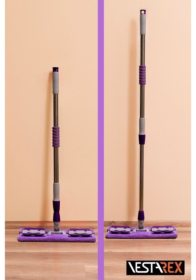 1 Yedek Bezli Yer Mopu Duvar Fayans Cam Temizlik Mikrofiber Mandallı Mop Mor ,yeşil - 640957256